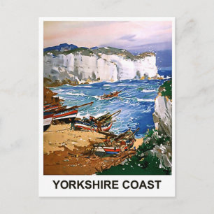 Carte Postale Pêcheurs sur la côte du yorkshire, peinture vintag