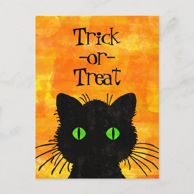 Carte Postale Peek-A-Boo Chat noir Orange Trick-or-Treat (Devant)