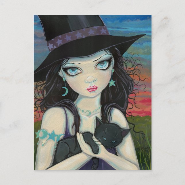 Carte postale Peekaboo Witch and Cat Big Eye Art (Devant)