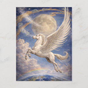 Carte Postale Pégase volant entre la Terre et la Lune, art fanta