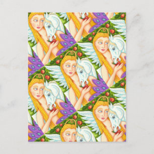 CARTE POSTALE PEGASUS ET EVE DANS LE JARDIN D'EDEN, CHEVAL