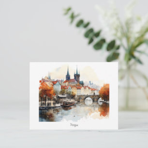Carte postale peinte aquarelle Prague ancienne