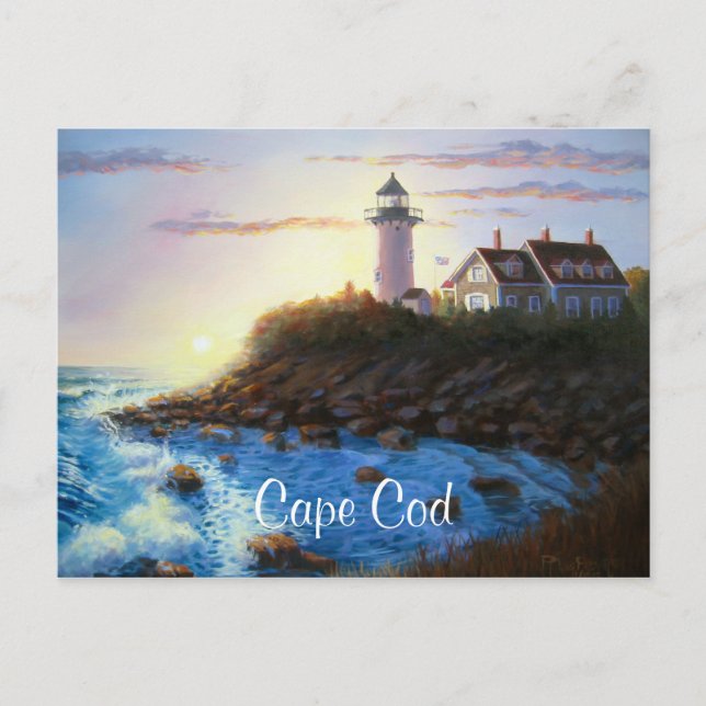 Carte postale peinte du phare Cape Cod MA Nobska (Devant)
