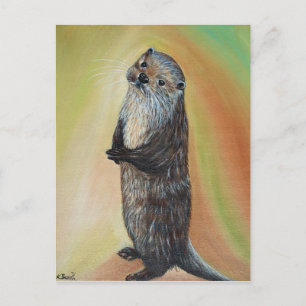 Carte Postale Peinture à la loutre de la rivière debout
