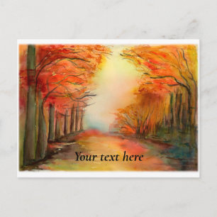 Carte Postale Peinture à l'aquarelle de forêt automnale