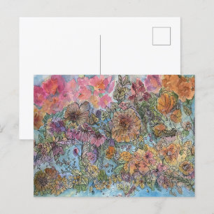 Carte Postale Peinture à l'aquarelle de jardin fleuri Boho Chic