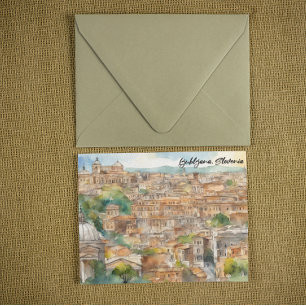 Carte Postale Peinture à l'aquarelle de la silhouette de Ljublja