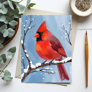 Carte Postale Peinture à l'aquarelle de l'oiseau rouge cardinal 