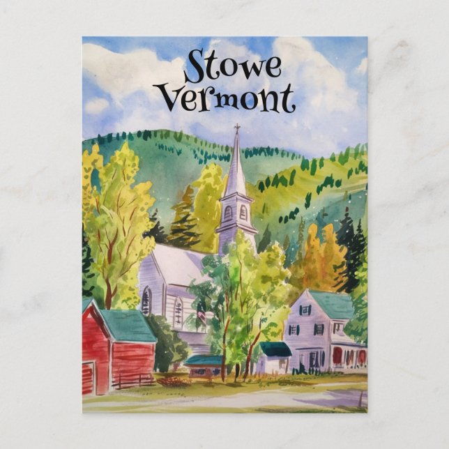 Carte Postale Peinture à l'aquarelle du village de Stowe Vermont (Devant)