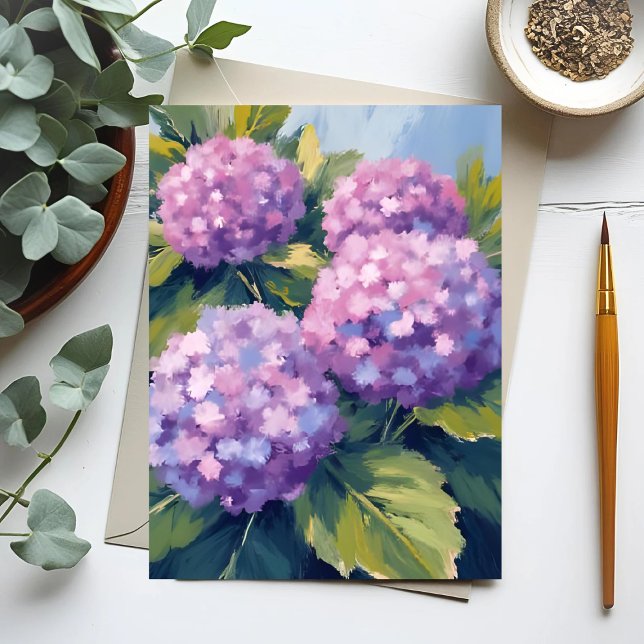 Carte Postale Peinture à l'aquarelle florale de l'Hydrangée viol (Créateur téléchargé)