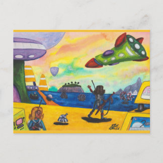 Carte Postale Peinture à l'aquarelle Vaisseau spatial Planète Aé