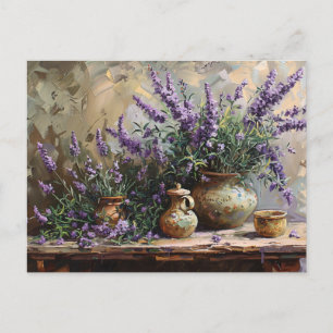 Carte Postale Peinture à l'huile botanique de lavande pointillée