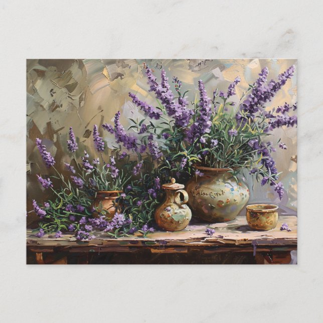 Carte Postale Peinture à l'huile botanique de lavande pointillée (Devant)