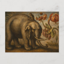 Peinture à l'huile botanique vintage éléphant et s