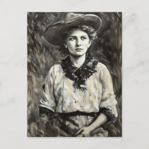 Carte Postale peinture à l'huile de cowgirl des années 1800 art 