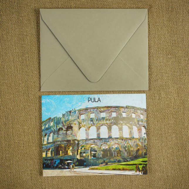 Carte Postale Peinture à l'huile de la ville de Pula Croatie (pula croatia painting postcard)