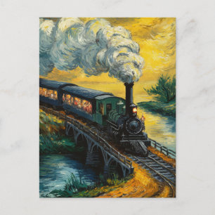 Carte Postale Peinture à l'huile de train à vapeur vintage