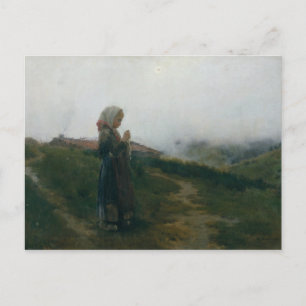 Carte Postale Peinture à l'huile Jeune fille Tricot paysage Pitt