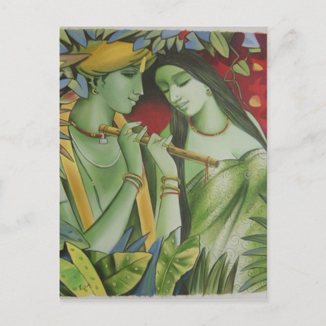 CARTE POSTALE PEINTURE À L'HUILE RADHA KRISHNA (Devant)