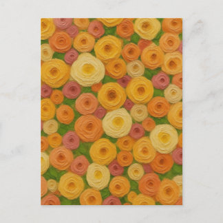 Carte Postale Peinture à l'huile sans couture florale d'automne