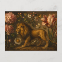 Peinture à l'huile vintage de lion et jardin botan