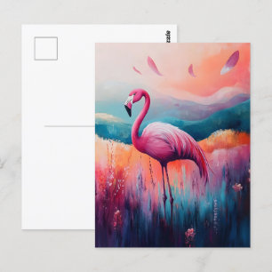 Carte Postale Peinture Abstraite à l'huile de Flamant rose