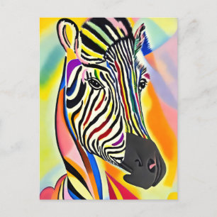 Carte Postale Peinture Abstraite colorée Zebra Portrait