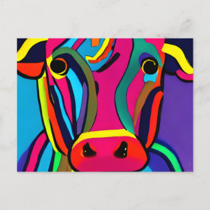Carte Postale Peinture Abstraite de vache colorée