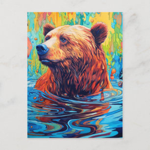 Carte Postale Peinture abstraite d'ours coloré 