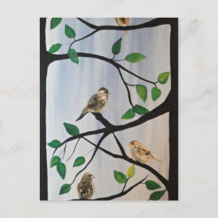 Carte Postale Peinture adorable d'oiseaux