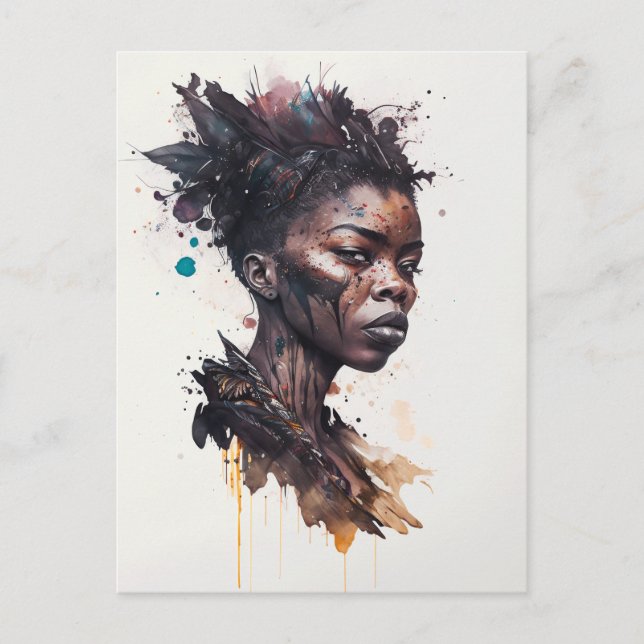 Carte Postale Peinture aquarelle, Belles femmes de la tribu afri (Devant)