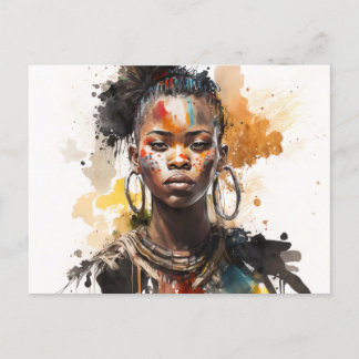 Carte Postale Peinture aquarelle, Belles femmes de la tribu afri