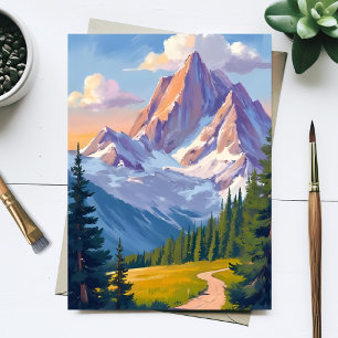 Carte Postale Peinture aquarelle de la chaîne de montagnes natur