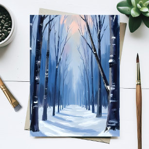 Carte Postale Peinture aquarelle de la forêt de pins en hiver