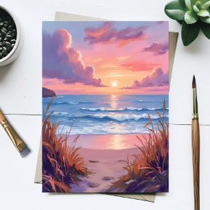 Carte Postale Peinture aquarelle de la plage au coucher du solei