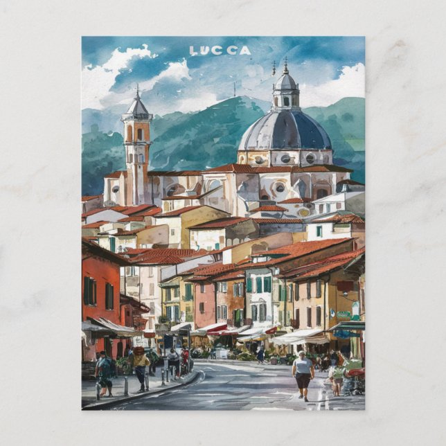 Carte Postale Peinture aquarelle de la rue Lucca Italie (Devant)