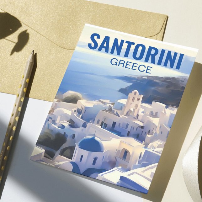 Carte Postale Peinture aquarelle de Santorin Grèce (Créateur téléchargé)