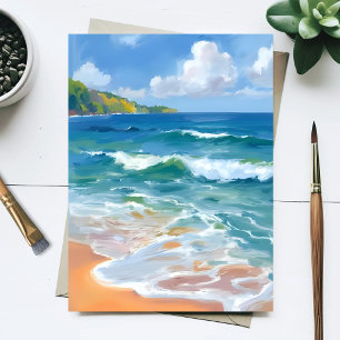 Carte Postale Peinture aquarelle de vagues bleues côtières océan