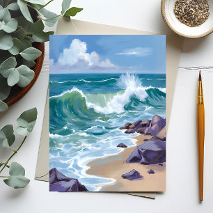 Carte Postale Peinture aquarelle des vagues de l'océan bleu