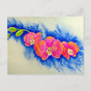 Carte Postale peinture aquarelle d'orchidée rose orange romantiq