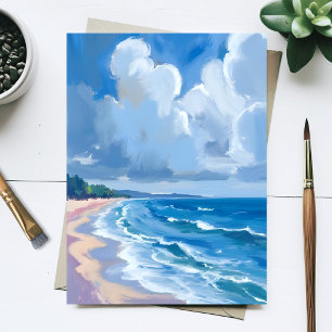 Carte Postale Peinture aquarelle du bord de l'océan bleu
