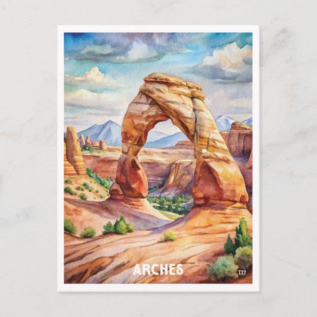 Carte Postale Peinture aquarelle du parc national des Arches (Devant)