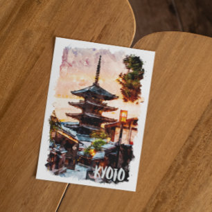 Carte Postale Peinture aquarelle du temple de Kyoto - Art japona