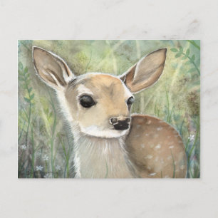 Carte Postale Peinture aquarelle faon bébé faune