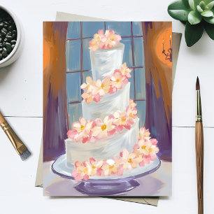 Carte Postale Peinture aquarelle gâteau de mariage floral