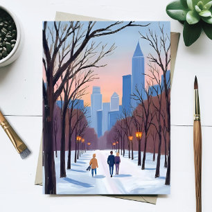 Carte Postale Peinture aquarelle hivernale de Boston Common