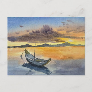 Carte Postale Peinture aquarelle Scène de coucher de soleil
