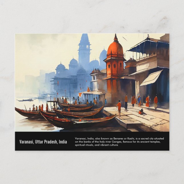 Carte Postale Peinture aquarelle Varanasi | Travel Inde (Devant)