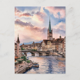 Carte Postale Peinture aquarelle Zurich Suisse