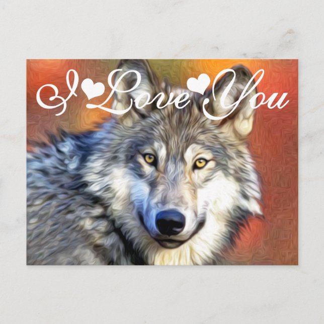 Carte Postale Peinture artistique du loup gris Photo Image Je t' (Devant)